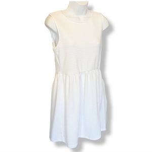 Vintage 60s retro high neck midi knit dress White knit sleeveless a line
